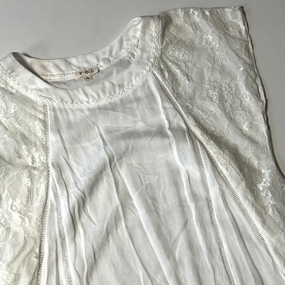POL Lace Trim Blouse Size S Ivory Oversized Feminine Lightweight Boho Chic Top